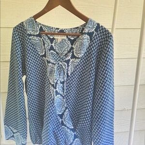 Knox Rose Blue and White Patterned Short Sleeve Top
